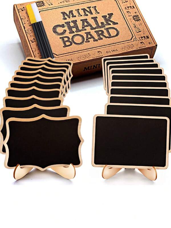 20Pcs Mini Blackboard Display Panel Decoration, Home Decoration Signs, Mini Message Board Display Wooden Blackboard, Suitable For Wedding, Baking Display, Hotel, Banquet, Dessert, Table Cards, Mother's Day Graduation