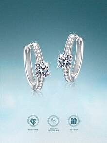 rainonme 1 Pair 0.6ct Elegant Moissanite Earrings For Women Blingbling Beach Elegant Party S925 Earrings All Seasons Fashionable Classic Wedding Jewelry, High-Quality Women's Jewelry, Ideal Choice For Daily Wear And Vacation, Engagement Wedding Anniversary Birthday Christmas Gifts Special Occasions Day Gift, Sparkling Gorgeous Jewelry, Graduation Seasons Gifts, 2025 Summer Beach Vacation Style Jewelry - 0.3ct*2 - View 4