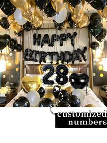 بالونات أرقام سوداء مقاس 32 بوصة، بالونات أرقام عيد ميلاد مخصصة باللون الأسود والأبيض والذهبي من اللاتكس، بالونات قلب أسود وذهبي مقاس 18 بوصة، مجموعة بالونات أحرف عيد ميلاد سعيد، مناسبة لحفلات عيد الميلاد والزفاف وحفلات استقبال المواليد وعيد الحب وحفلات العروس والحفلات ذات موضوع الفيونكة وديكور خطوبة العروس وعيد الميلاد والذكرى السنوية والعام الجديد وحفلات استقبال المواليد والتخرج والخطوبة وحفلات الزفاف