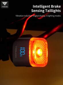 TOSUOD Smart Bicycle Taillight,TOSUOD Bike Light, USB-C Quick Charge/Auto On/Off Brake Sensor/6 Modes (Including Pulse, Strobe, SOS)/IP/Aluminum+ABS Construction/Lithium-Polymer Battery/Compatible With Road, Mountain, Electric Bicycles/Night Riding Safety/Cycling Visibility/Durable Construction/Weatherresistant Gear/Multimode Lighting/Urban Cyclists/Bicycle Safety Gear/Compact Design/Highquality Materials/Usbc Rechargeable Light/Mountain Bikers