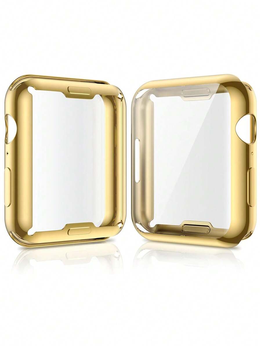 1pc Gold Men Women TPU Full Cover High Definition Ultra Thin Watch Case, Anti-Drop Fashionable Casual Screen Protector Cover, For Apple Watch Case 38/40/41/42/44/45/46/49Mm, For Apple Watch Series Ultra/SE/11/10/9/8/7/6/5/4/3/2/1, Intelligent Watch Case Accessories