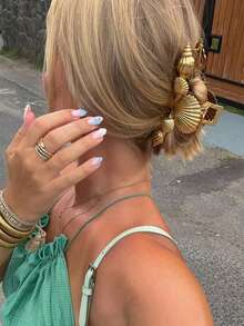 Hair Clips 1pc Elegant Large Shell Texture Striped Hair Clip, Sweet Elegant Hair Accessory Hair Accessories Elegant Claw Clips, School Stuff, College - Multicolor - View 1