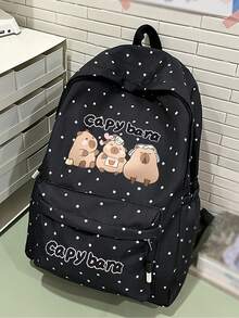 休闲女士背包，尼龙材质，大容量，新款，水豚可爱印花，方便日常通勤