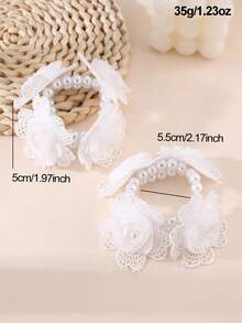 2件套女孩仿珍珠白花发圈 - 白色 - 查看 2