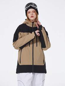 SPEED PANDA 1 件男女防水夹克，冬季雪地外套，带帽防风衣，适合户外运动，男女通用滑雪和冬季运动运动服（不含配件）滑雪服 - 卡其色 - 查看 3
