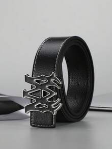 1pc Unisex Letter Buckle Belt, Casual Fashion Design, Retro High-End Niche Style Wide Belt For Women Fall, Autumn, Halloween - Multicolor - View 3