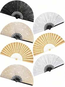Shiny Hand Fans For Women, Large Party Style Folding Fans, Birthday Theme Performance & Festival Dance Party Gifts, Assorted - Multicolor - View 1