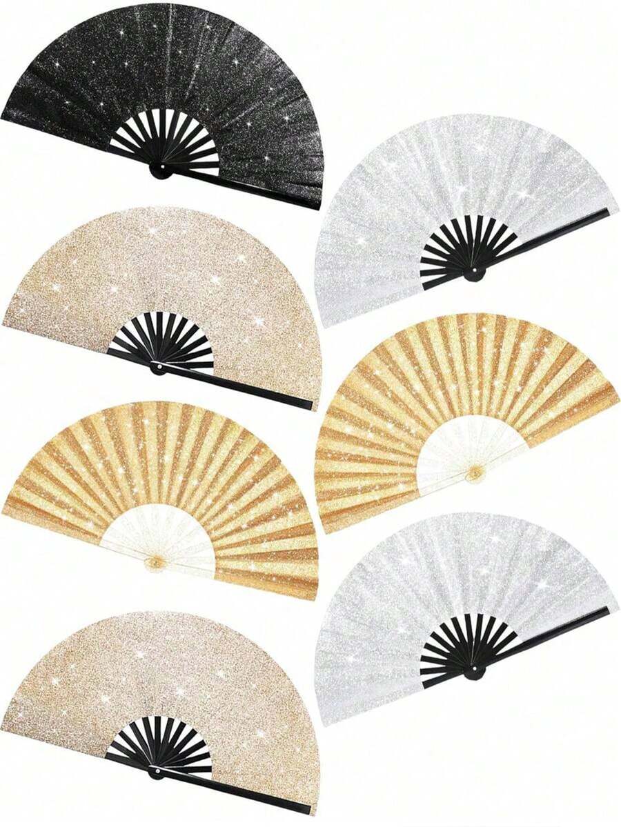 Shiny Hand Fans For Women, Large Party Style Folding Fans, Birthday Theme Performance & Festival Dance Party Gifts, Assorted - Multicolor - View 1