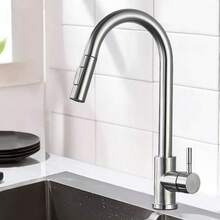 1 pieza Grifo de cocina moderno de níquel cepillado - Caño alto de una sola manija con rociador extraíble, de construcción duradera de acero inoxidable, de grado comercial, compatible con autocaravana, fácil instalación, bajo caudal y resistente a la corrosión - Multicolor - Ver 7