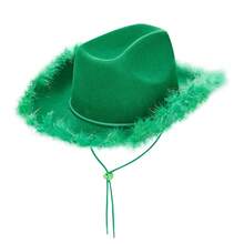 Womens Cowboy Hat, Adult Solid Color Furry Trim Wide Brim Hat Female Cap For Dating Party - Green - View 4