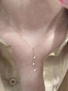 1件S925纯银水滴形锆石吊坠项链，几何Y形长流苏锁骨链，简约优雅，适合女性日常佩戴或作为礼物 - 金色 - 查看 3