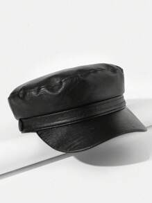 1 pieza Gorra tipo "Newsboy" de piel de PU para mujer, boina casual con visera, apta para uso diario