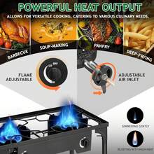 2 Burner Propane Gas Stove For Outdoor Cooking, 150,000 BTU Camping Cooker With Removable Legs, Temperature Control Knobs For Backyard Cooking, BBQ, Baking And Frying - màu đen - Xem 4