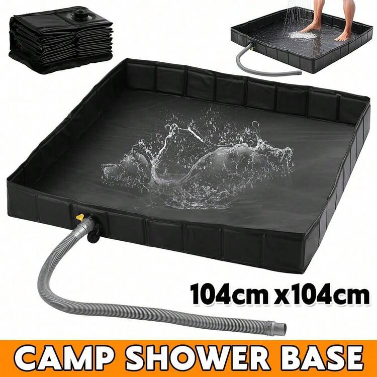 Foldable Shower Pan Bath Base Keep Feet Clean For RV Tent Awning Camping Beach - Svart - Visa 4