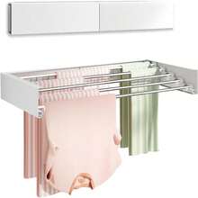 Wandmontierter Trockenständer, faltbarer Wäscheständer, einziehbarer Wäscheständer, langlebige Wandgarderobe für den Innen- und Außenbereich, einfache Installation, platzsparend, 23 kg Kapazität  Wäscheständer,80cm breit An der Wand montierter Faltbarer Wäscheständer, 6 Aluminiumstangen einziehbarer, ausziehbarer Wäscheständer mit Wandschablone, platzsparend für die Badezimmerwäsche - Weiß 80CM 5 Stangen - Übersicht 1