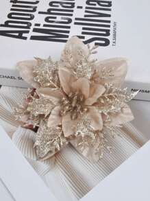 6/12/18/24PCS Christmas Artificial Flower Heads Sparkling Christmas Flowers For Home Weddings Parties Christmas Trees Garlands DIY Holiday Decoration Home Decor Christmas Decorations Room Decor