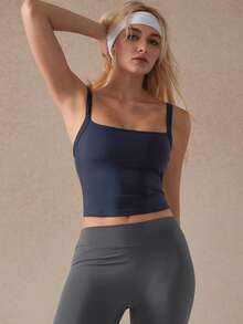 NcmRyu 1 件女士休闲纯色圆领露背细肩带背心，适合瑜伽、普拉提、舞蹈、网球、跑步、健身 - 查看 6