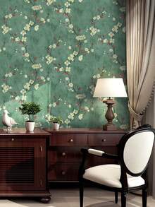 1 Roll Of Vintage Flowers, Plum Blossom Branches, Olive Green, Suitable For Home Decoration, Kitchen Cabinets, Tables And Chairs, Room Backgrounds, Home Renovation, DIY, Waterproof, Stain Resistant, Easy To Clean, Self-Adhesive, Peel And Paste Wallpaper, Wall Stickers, Wallpaper Wall Stickers. - Multicolor - View 9