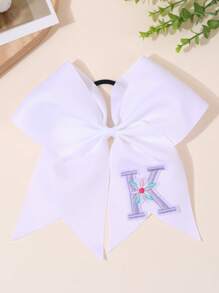1pc 26Letters Back To School Customized Text Name Bow Hair Ring,Personalized Solid Color Embroidered 26 Letters Decoration Bow Hair Ring,Fashion Unique Hair Accessories For Girls Back To School Gifts, Daily Use - 彩色 - 查看 30