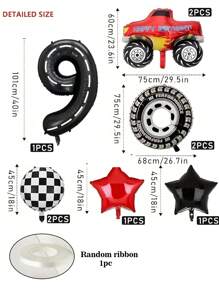 10pcs Racing Car Theme Birthday Party Decorations Set, Includes 40-Inch Number Balloon, Pickup Truck, Tire Shaped Foil Balloons, Make Your Party More Fun