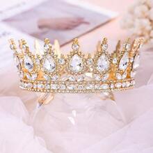Perlengkapan Pesta Ulang Tahun Bling Rhinestones Mahkota Tiara Emas Selempang Putri Ulang Tahun untuk Wanita Aksesori Rambut Selamat Ulang Tahun Hadiah Prom Dekorasi - MultiWarna - View 6