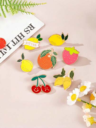 1/7pcs Cute Fruit Brooches Collection, Lemon, Strawberry, Cherry, Adorable Design For Girls, Students, Fashion Lovers, Decorate Bags & Clothes With Lovely Magic