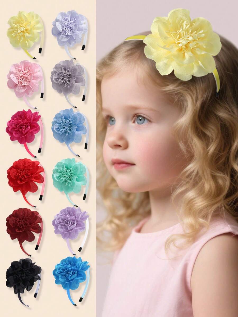 1 件纯色雪纺花头带，手工花发带镂空发饰，适合表演、派对、朋友聚会、女孩花发饰