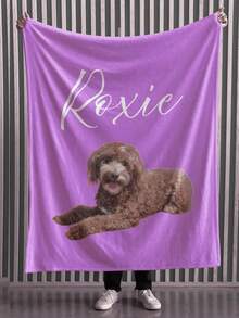 1 pieza Manta personalizada para mascotas, impresión de alta definición que no se desvanece, manta de prensa de calor súper suave de 280 g/m², se puede agregar el nombre/cumpleaños de la mascota, y es hipoalergénica sin irritación. - Multicolor - Ver 5