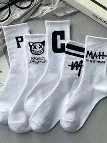 8 pares de calcetines versátiles hasta el tobillo con estampados surtidos de caras de fantasma y letras en negro y blanco