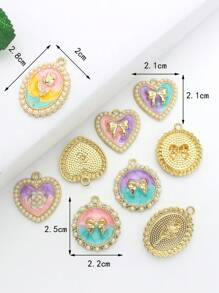 4 件珠光渐变蝴蝶结、心形和圆形吊坠 DIY 珠宝配饰，复古奢华耳环、项链，适合日常佩戴