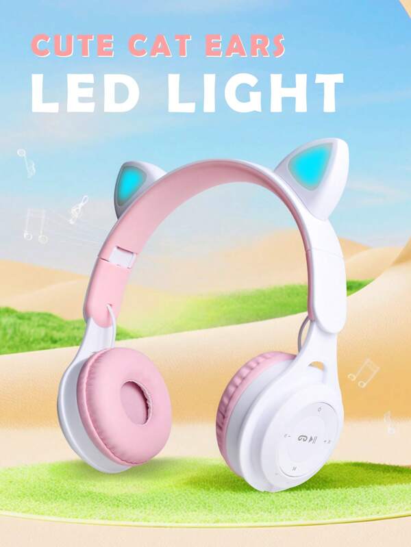 New Cat Ear Wireless Headphones, Gradient Color Cute Headband Earphones With Micro SD Card Slot, Foldable Mini Macaron, Valentine's Day, Christmas, New Year Gift For Women