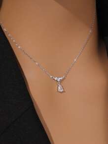 1pc S925 Sterling Silver Teardrop Shaped Gemstone Pendant Necklace, Showcases Elegant Charm, High Quality Jewelry, Suitable For Women's Daily, Party And Anniversary Outfits
