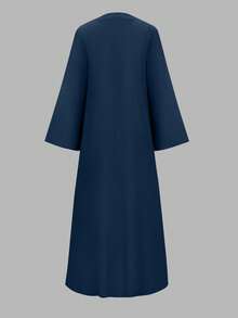 Women's Elegant Middle Eastern Style Sleeveless Robe And Bowknot Long Cardigan Two Pieces Set Eid Spring - Navy Blue - View 3