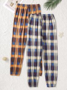 Spodnie piżamowe w kratkę dla kobiet, 2 sztuki – wygodne ubrania do wypoczynku, odzież jesienna