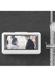 1个防水手机支架，淋浴壁挂式手机壳，浴室防水手机盒支架，带触摸屏功能，适合观看视频和电视节目，无需钻孔，防溅水，触控灵敏 - 兼容 15、14、13、12 Pro Max、XS、XR以及6.8英寸以下的手机 - 彩色 - 查看 14