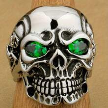 1 Punk Style Men's Skull Ring With Colorful Eyes, Cool Men's Jewelry. - Đỏ - Xem 2