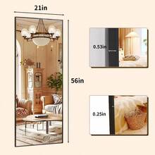21.1" X 56" Rectangular Large Wall Mounted Or Tilting Floor Mirror With Matte Black Frame Modern Style, Made Of High Quality Explosion-Proof Film Glass, Special Material  To Reflect A Clear Image, Will Not Be Distorted To Ensure That The Mirror Is Long-Lasting Clear And Durable
