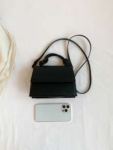 1 buc. Geantă pătrată mică, de înaltă calitate, din PU, cu design francez de nișă, pentru navetiști, culoare solidă, 2025, geantă crossbody versatilă nouă, - Negru - Vizualizare 3