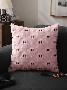 1 Pc Halloween Pillow Case, Halloween Decorative Cushion Cover, Soft Faux Fur White Ghost Pillow Sham Case For Chairs, Sofas, Bedrooms, Living Rooms, Back-To-School Season, Home Decor, Storage, Pink - View 1