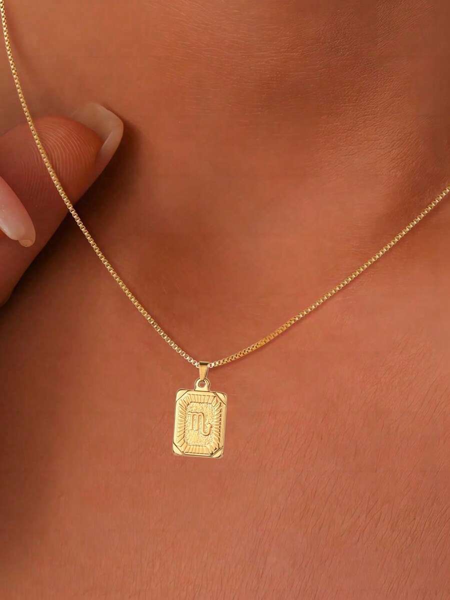 MECYLIFE 1pc Stainless Steel Zodiac Pendant Necklace, Minimalist Constellation Design Versatile Accessory, Comes With Gift Box - Yellow Gold - View 1