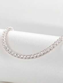 1pc Simple Iced Out Tennis Choker Necklace For Women Crystal Short Chain On Neck Hip Hop Accessories Jewelry - Silver - View 3