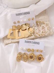 22/12/10pcs Vintage Punk Style Women Earrings Set, Exaggerated Geometric Stud Earrings And Dangle Earrings, Versatile For Daily Wear Or Gift, Charming Jewelry