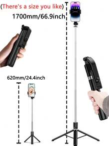 170cm/67inch Extendable Aluminum Selfie Stick Tripod With Fill Light & Bluetooth Remote, Compatible With IPhone/Android Smartphones - For Travel, Vlogging, Live Streaming, Outdoor Photography,Selfie Stick Extendable Portable Stand For Vloggers & Travel- Shoot Like A Influencer Anywhere!Bestseller!