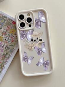 1 件厚薰衣草蝴蝶报纸印花穿孔设计相机保护防摔手机壳适用于 11 Pro Max/12 Pro Max/13 Pro Max/14 Pro Max/15 Pro Max/16 Plus/16 Pro Max、16E、Galaxy A55/A15/S24 Ultra、Redmi、OPPO/Realme、VIVO、Infinix、Honor、MOTO、OnePlus - 白色 - 查看 4