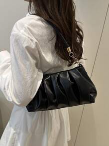 Bolso de hombro de piel de PU plisado, elegante y a la moda. Bolso cruzado de unicolor y con estilo, adecuado para niñas y mujeres para ir de compras, citas, fiestas, regalos y salidas
