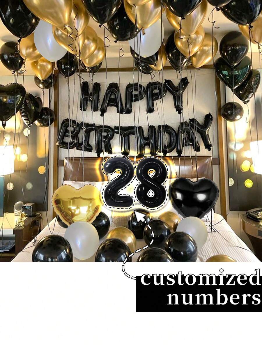 بالونات أرقام سوداء مقاس 32 بوصة، بالونات أرقام عيد ميلاد مخصصة باللون الأسود والأبيض والذهبي من اللاتكس، بالونات قلب أسود وذهبي مقاس 18 بوصة، مجموعة بالونات أحرف عيد ميلاد سعيد، مناسبة لحفلات عيد الميلاد والزفاف وحفلات استقبال المواليد وعيد الحب وحفلات العروس والحفلات ذات موضوع الفيونكة وديكور خطوبة العروس وعيد الميلاد والذكرى السنوية والعام الجديد وحفلات استقبال المواليد والتخرج والخطوبة وحفلات الزفاف