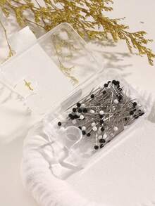 1pc/12pcs Colorful Black & White Glass Head Pins, Clothing Positioning Pins, Scarf Fixing Pins For Dress - Black and White - View 9