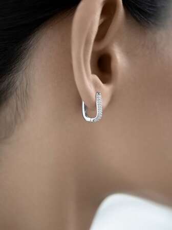 1 Pair Gorgeous Exquisite Geometric Oval 925 Sterling Silver Earrings With Sparkling Man-Made Zirconia Inlay – Perfect For Ladies' Daily, Party & Banquet Wear | Ideal Birthday Gift For Girlfriend, Sisters, Friends & Family