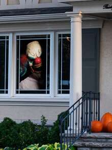 万圣节小丑装饰恐怖鬼门帘 - 怪异窗贴车库门背景墙纸贴纸万圣节派对礼物家居装饰 - 彩色 - 查看 4