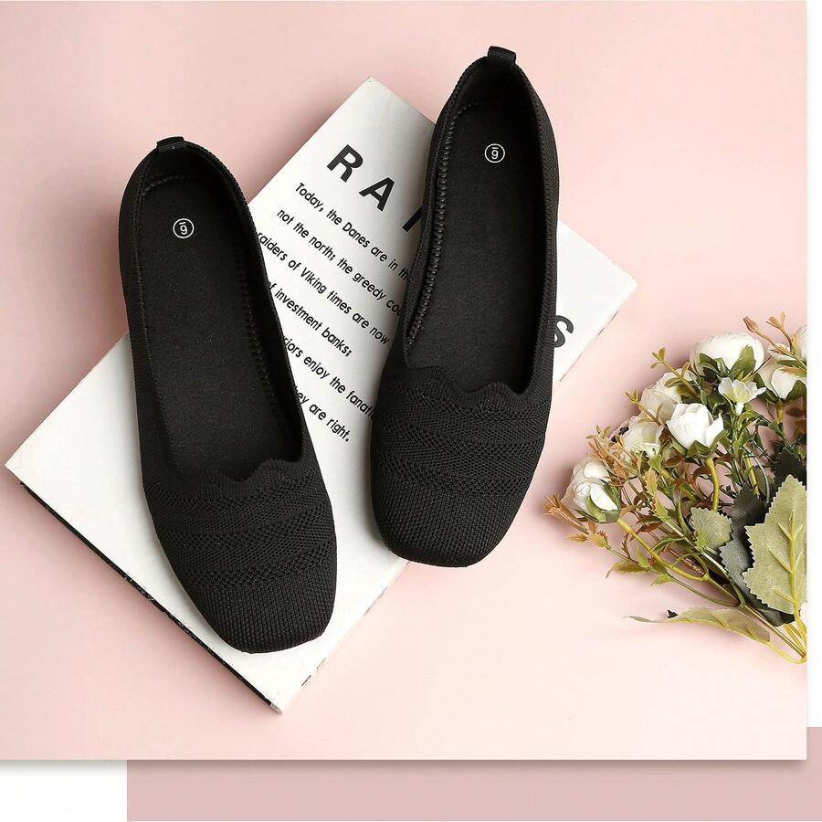 Women's Flats Walking Shoes Comfortable Mesh Round Toe Ballet Flats Breathable Dress Shoes Washable Work Slip-On Classical Shoes,Casual Women's Flats For Walking - 黑色 - 查看 1